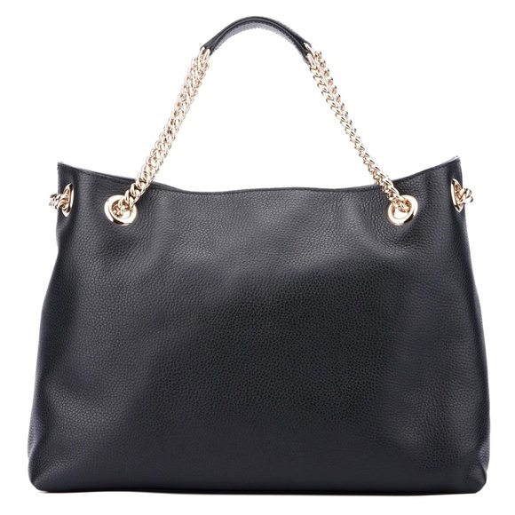 Gucci Soho Chain Tote Shoulder Bag Black Leather New - Picture 3 of 9